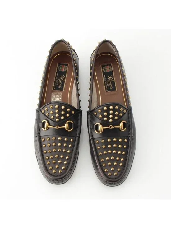 Gucci Horsebit Studded Loafers Black Gold 36.5 - Picture 2 of 10